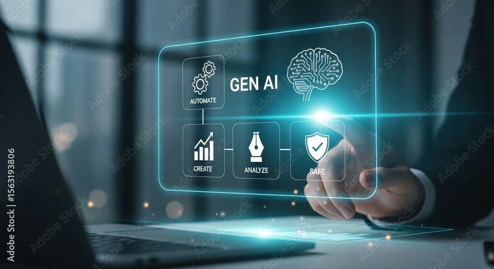 Poster Modern futuristic digital interface screen showing artificial ligence generation and analysis