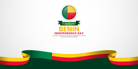 Benin independence day banner background august 1st design element with waving ribbon flag