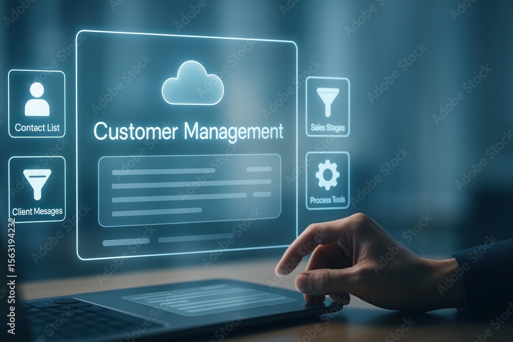 Poster Advanced Customer Management System with Cloud Technology and Digital Interface
