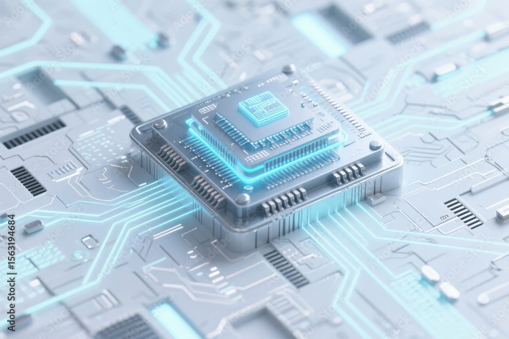 Aufkleber advanced microprocessor on circuit board with illuminated connections