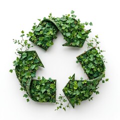 Eco-friendly recycling symbol made green leaves. Environment protection, sustainability, reuse concept. Eco life, nature preservation. Ecology, save planet, clean energy.