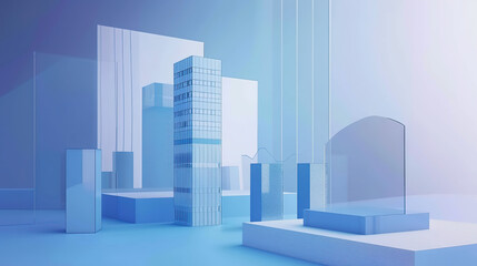 Naklejka premium Elegant Business Work Report Presentation Design: Integrating Title Elements, Table of Contents for Business Plans, Blue Gradient Background, Coastline Text, and Work Template Trends