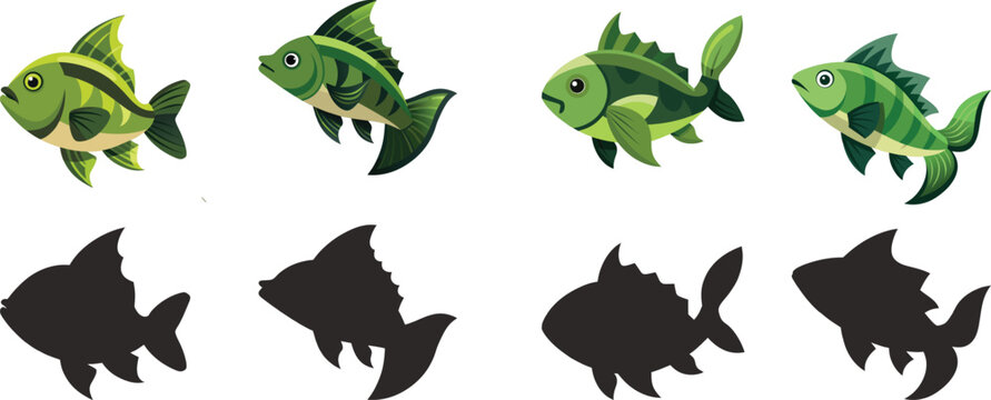 Colorful fish shadow matching game for kids fun learning activity