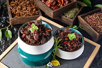 Delicious cold dish pepper and sweet and spicy beef cubes