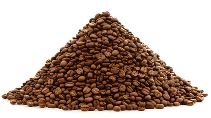 Roasted coffee beans pile isolated on white background representing rich aroma and flavorful morning beverages