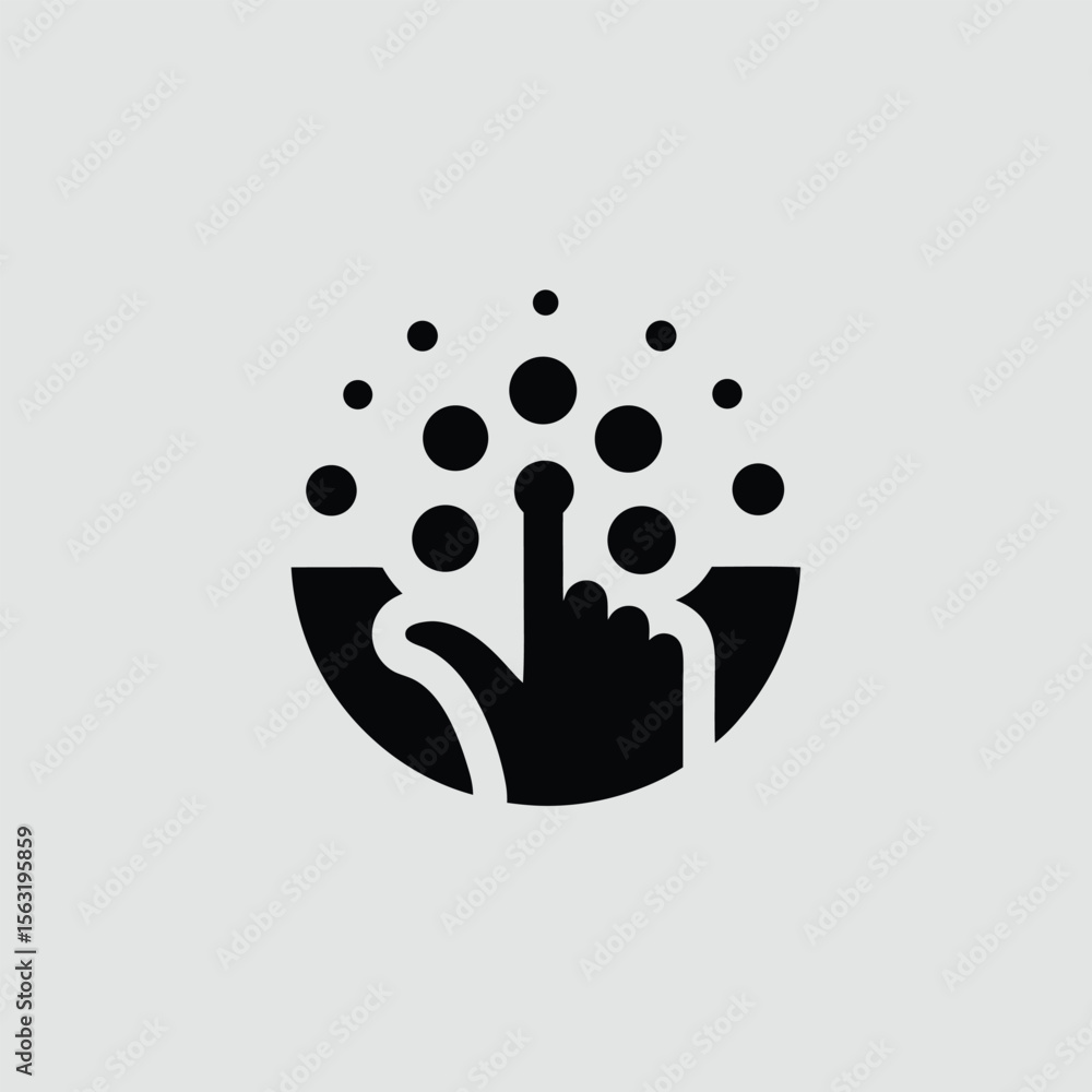Aufkleber Hand interacting with bubbles representing technology and data interaction concept
