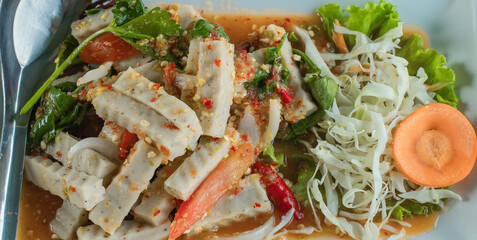 fresh and clean pork sausage salad with vegetables