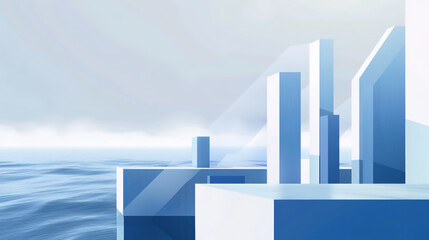 Elegant Business Work Report Presentation Design: Integrating Title Elements, Table of Contents for Business Plans, Blue Gradient Background, Coastline Text, and Work Template Trends