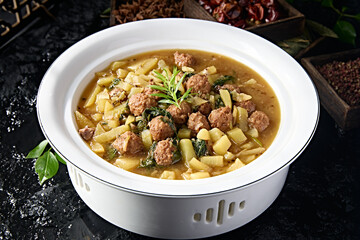 Farmer's stew with sauerkraut and potatoes and pork meatballs