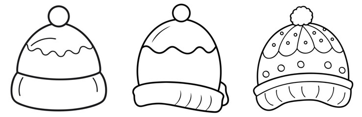 Warm Hat Coloring Book Page - Outline Vector Line Art