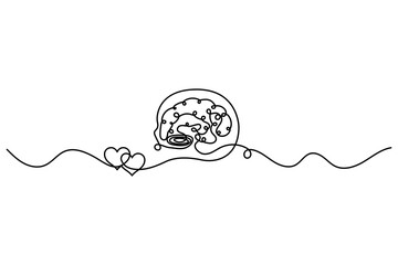 Human brain continuous single line drawing of brain outline vector illustration.