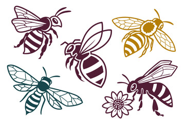 set of Bee silhouette vector illustration
