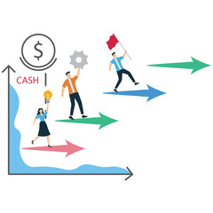 Business Team Running Up Towards Growth Graph