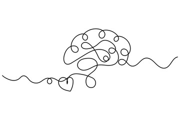 Human brain continuous single line drawing of brain outline vector illustration.