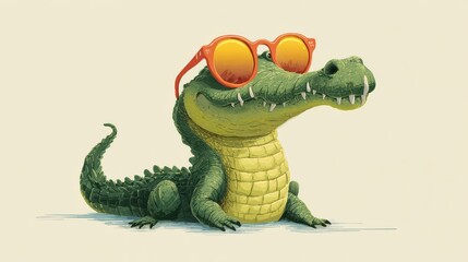 Fototapeta premium hungry slogan and cartoon crocodile wearing sunglasses , no logos, no brands