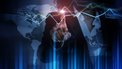 Businesswoman Engaging with Global Digital Stock Market Interface
