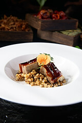 Lamb chops with barley sauce