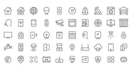 Minimalist Smart Home and IoT Technology Line Icons Set
