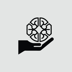 Symbolic hand holding brain emblem representing knowledge and intellectual capacity