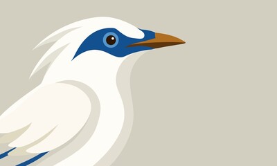 White Bird Illustration: A minimalist illustration of a Jalak Bali, showcasing clean lines and a sleek design, with a focus on form and elegance, perfect for various design applications.