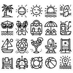 Naklejka premium line art icons themed around beach and summer vacation