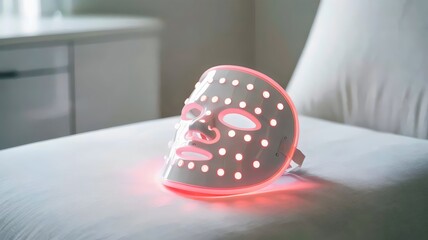 Red light therapy LED mask on white background – Ideal for beauty tech features, self-care product listings, or minimalist health design content