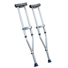 A pair of metallic crutches are isolated on transparent background