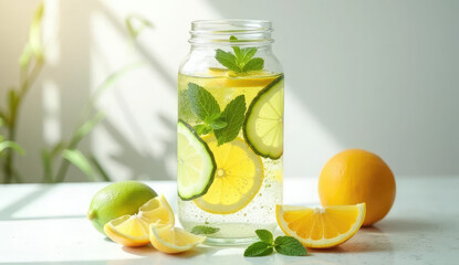 Fototapeta premium Refreshing Citrus Infused Water in a Glass Jar