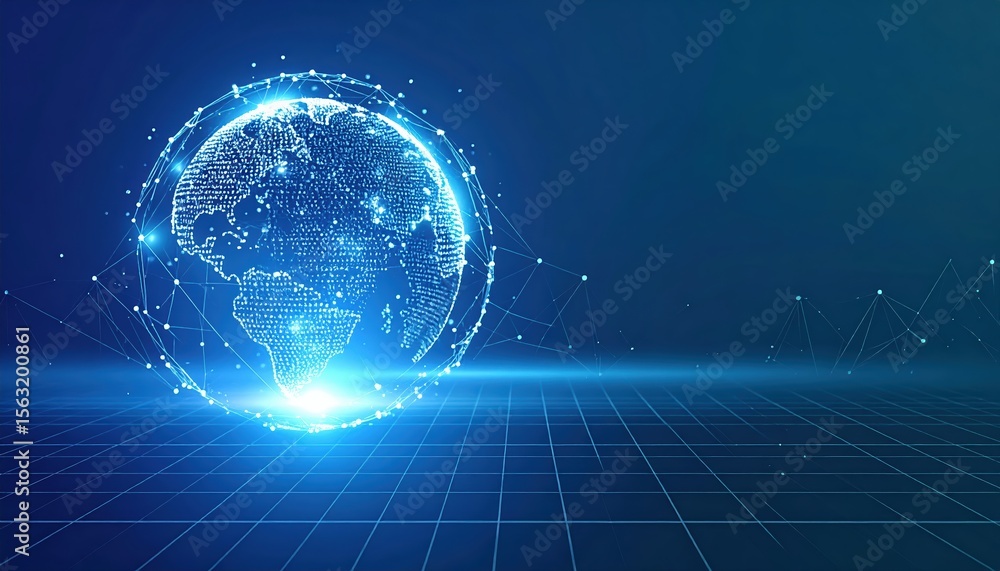 Aufkleber futuristic digital earth globe with glowing network connections and technological grid background re
