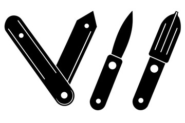 set of Box Cutter Knife silhouette vector illustration