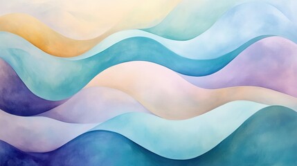 Abstract painting of flowing, curving lines in soft pastel colors, representing the gentle movement of water or air, creating a sense of calm and serenity.