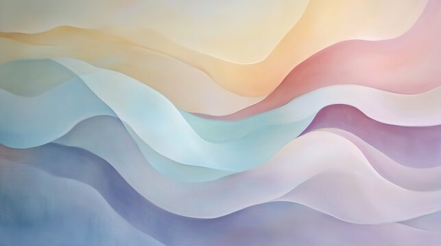 Abstract painting of flowing, curving lines in soft pastel colors, representing the gentle movement of water or air, creating a sense of calm and serenity.