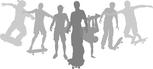 Obraz premium Skateboarder Skateboarding Silhouette People Set