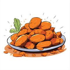 Pile of golden fried food on a white plate
