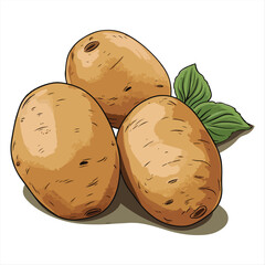 Three Brown Potatoes with Green Leaves