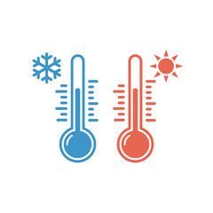 Hot and Cold Temperature Thermometer Icon with Sun and Snowflake
