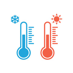 Hot and Cold Temperature Thermometer Icon with Sun and Snowflake
