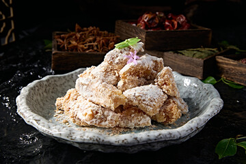 Chinese food: Frosted oatmeal baked sweet potato cubes