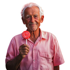 senior man with lollipop on transparent png background