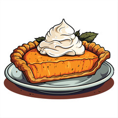 Pumpkin Pie with Whipped Cream on Plate