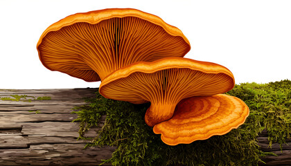 Vibrant Orange Mushrooms Growing on Mossy Log