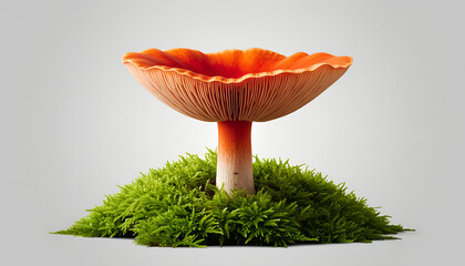 Vibrant Orange Mushroom Growing on Green Moss