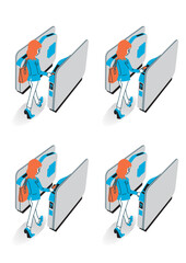 自動改札を通る女性