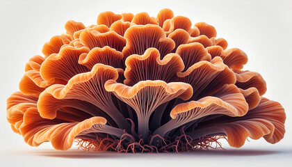 Vibrant Orange Intricate Fungal Structure Biology Illustration