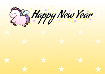 ペガサスのイラストのクリスマスカード　黄色の2026年年賀状のイラスト　