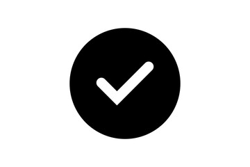 Black check mark inside a black circle isolated on transparent background