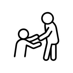 Fototapeta premium Two stick figures helping each other in a minimalist design concept of icon 
