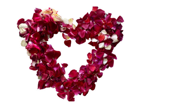 Heart Made of Red Rose Petals on a Transparent Background, Symbol of Love and Romance