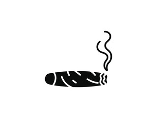 Smoking Cigar Silhouette. Vector Icon Illustration Logo. Simple black and white cigar icon with smoke. Flat design style on a white background.