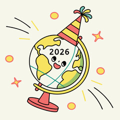 Cheerful globe wearing party hat celebrating new year